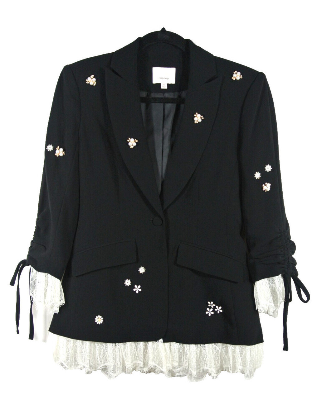 NWD, Cinq a Sept Roxie Blazer w/ Lace in Black Sz 00 #SJ2683